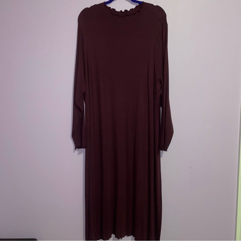 NEW Lane Bryant 26/28 Midi Dress Red Long Sleeve Ribbed High Neck